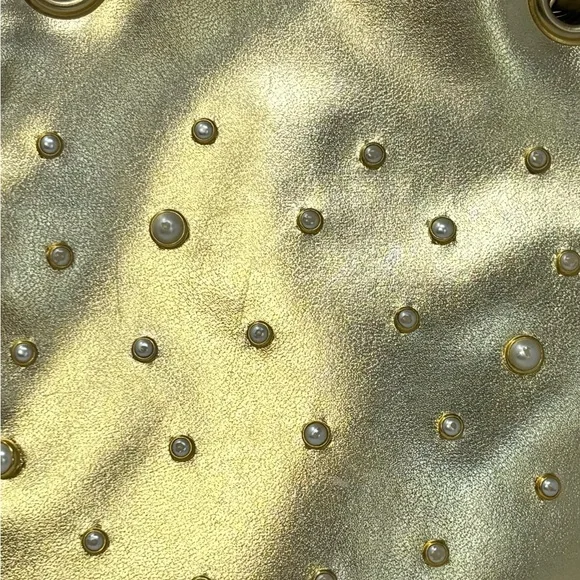 Warren Reed Women’s Gold Purse White Pearl Embellishments Double Strap Vintage  - Picture 6 of 8